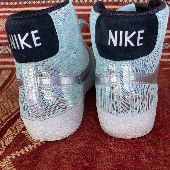 Rare! Disco Nike Blazers women's size 5.5, metallic silver/ minty fresh! - Picture 14 of 16